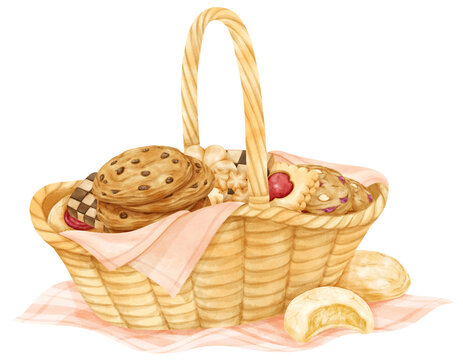 Watercolor Basket Of Cookies