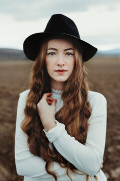 Young hipster woman in the countryside