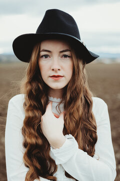 Young hipster woman in the countryside