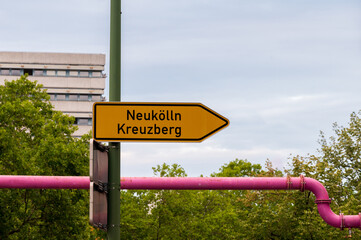 Street sign in Berlin showin the way to Neukölln and Kreuzberg