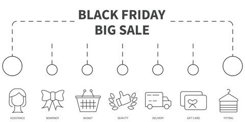 Black Friday Big Sale Vector Illustration concept. Banner with icons and keywords . Black Friday Big Sale symbol vector elements for infographic web