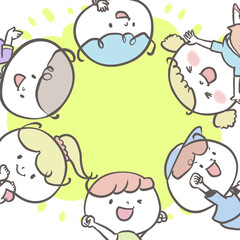 《元気ポーズのこどもシリーズ》円になって楽しくダンスするようにはしゃぐ子どもたち　全身バージョン5