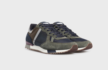 Khaki green fashionable men's suede leather slip-on shoes sneakers for male isolated on white...