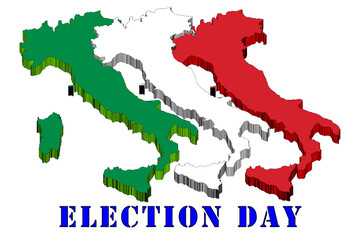 Italy, 3d graphic illustration with three silhouettes of Italy and the colors of the flag, green white red. Under the words "elections day" on a neutral background.