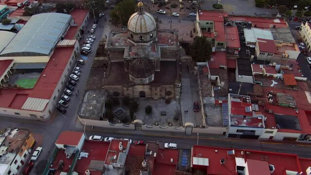 Ciudad Guzman City With Parroquia del Sagrario And St. Joseph Cathedral In Mexico - aerial drone shot