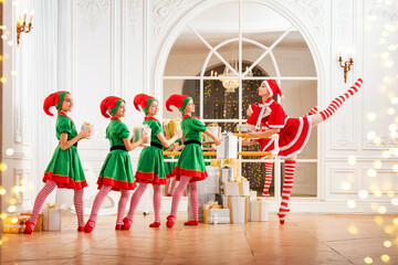 A group of cheerful happy children girls girlfriends students of a professional choreographic...