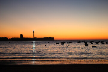Caleta beach in Cadiz at sunset