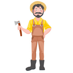 man farmer holding axe, agricultural Cartoon character illustrations