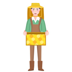 man farmer holding box of bees, agricultural Cartoon character illustrations