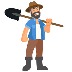 man farmer holding shovel, agricultural Cartoon character illustrations