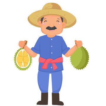 man farmer holding durian, agricultural Cartoon character illustrations