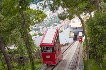 Fototapeta na wymiar Beautiful view of the funicular at the resort town of Jounieh from Mount Harissa, Lebanon