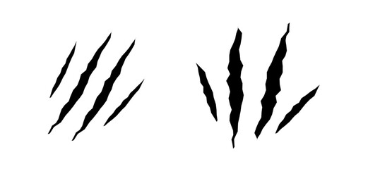 Cat scratches set. Black claws animal scratch, Torn paper. Cat claws trace. Vector illustration on black background.