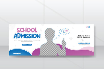 School admission timeline cover design and web banner, back to school social media post design with blue and pink color