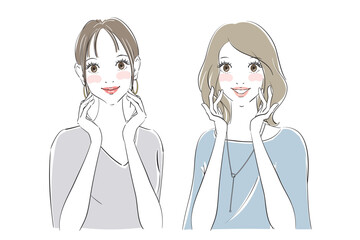 きれいな女性二人の表情パターン　スキンケア