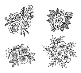 Set of hand drawn flower bouquet arrangement