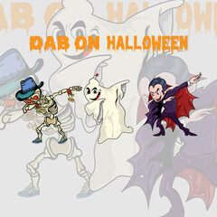 Dab on Halloween Dracula, boo and skeleton vector digital art set
