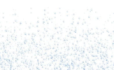 Underwater fizzing bubbles, soda or champagne carbonated drink, sparkling water isolated on white background. Effervescent drink. Aquarium, sea, ocean bubbles vector illustration.