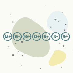 Set of vector icon age restriction on multicolored background.