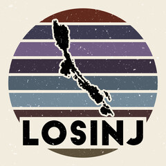 Losinj logo. Sign with the map of island and colored stripes, vector illustration. Can be used as insignia, logotype, label, sticker or badge of the Losinj.