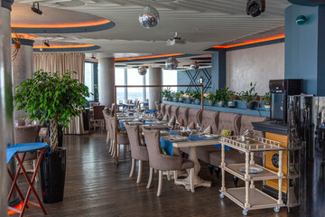 Interior of modern loft-style bar