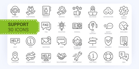 Customer Service and Support Thin Line Icons Set. Outline Icons Collection. Editable Stroke.