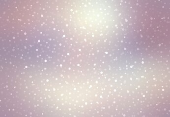 Light glittering snow falling on winter outdoor blur glowing background half lilac color. Half translucent textured backdrop.