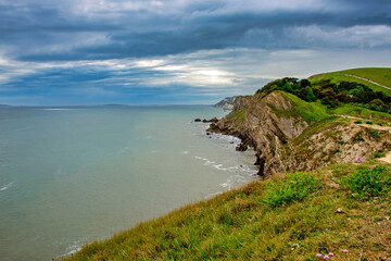 Naklejka premium View of the Jurassic coast from Lulworth Cove to Weymouth and Portland
