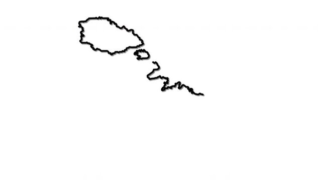 Malta islands, country map, territory outline self drawing animation. Line art.