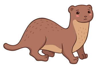 Vector illustration of a cute ferret in cartoon style isolated on a white background