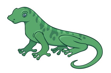 Vector illustration of cartoon green lizard isolated on white background