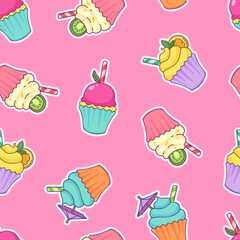 Vector bright colorful pattern of cute holiday cupcakes in cartoon style