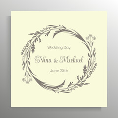 Vintage wedding invitation design. Vector template for card, poster.