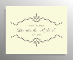 Vintage wedding invitation design. Vector template for card, poster.