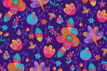 Colorful seamless pattern with abstract  whimsical flowers. Сan be used for fabric printing, phone cases, personal design, wrapping paper, create your own unique design.