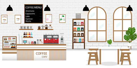 A vector illustration of interior of a modern coffee shop