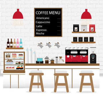 A vector illustration of interior of a modern coffee shop