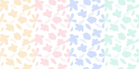 Surface pattern, Floral pattern. Seamless background  of beautiful watercolor botanical wild flowers. 4 color design, for background, wallpaper, clothing, wrapping, fabric,Vector illustration.