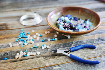 Fototapeta na wymiar Jewelry Making Beads and Tools