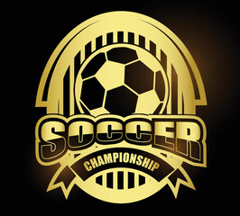 Illustration of golden soccer symbol or logo and label