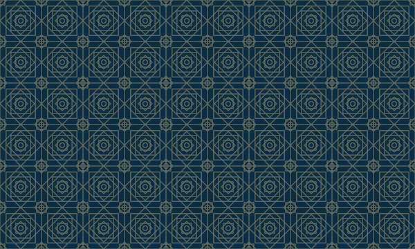 Arabic traditional motif texture background. Elegant luxury backdrop vector with Islamic themed decorative ornament pattern. Dark blue color with illustration of geometric lines and repeating squares.