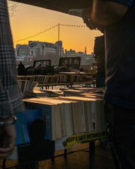 row of books in sunset