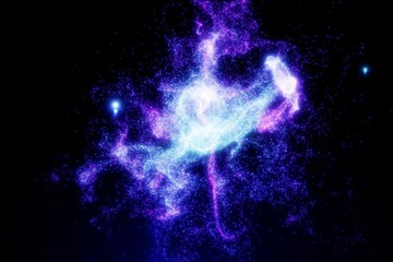 3D render abstract space particles dark light