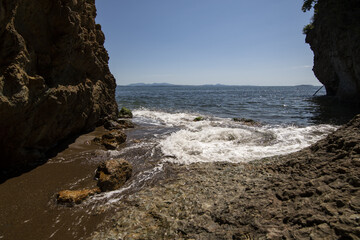 rocky seashore and water
