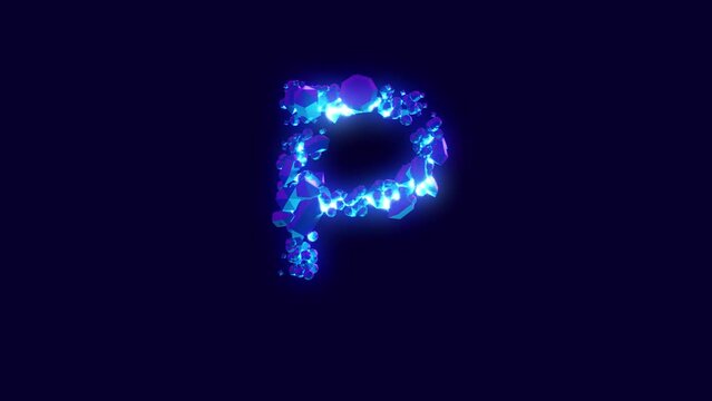 magic blue diamonds or frozen ice font - letter P, isolated - loop video