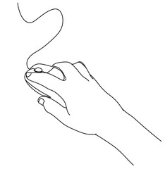 Hand and mouse computer one continuous single line art drawing. Minimal art style. Computer mouse equipment continuous line art illustration. Hand and mouse.