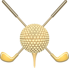 Gold clubs and golf ball on a white background	
