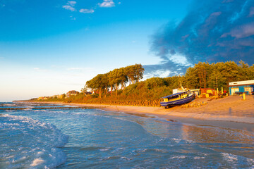 view of the coast of the Baltic Sea in Ustronie Morskie at sunset. Poland © fotomaster