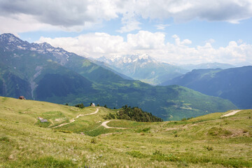 Fototapeta na wymiar Upper Svaneti region, Georgia. Beautiful Svaneti landscape near Mestia in Summer.