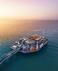 Brighton Pier in Brighton, United Kingdom during sunrise